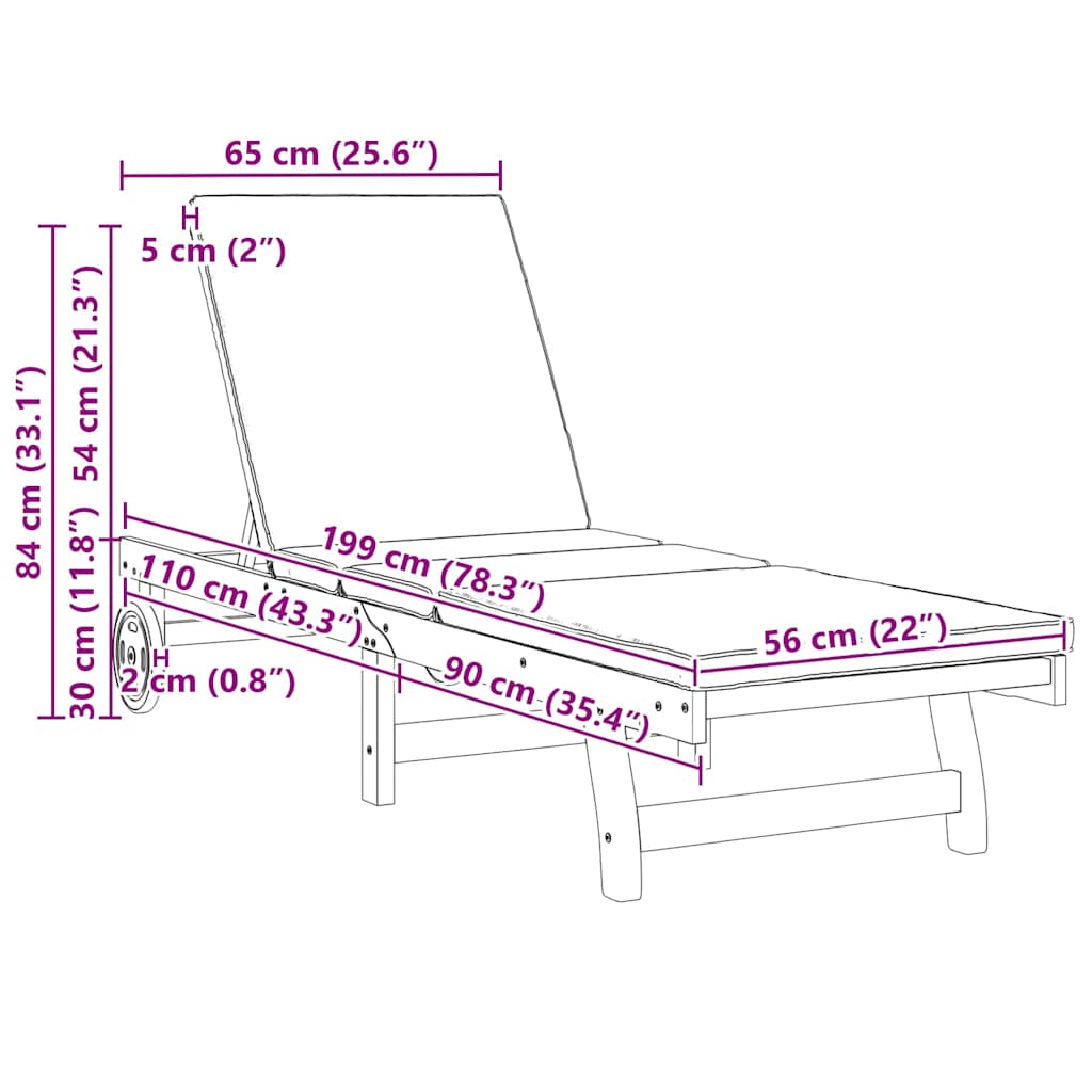 Sun Lounger Set of 2 Brown 65 x 199 x 84 cm Solid Acacia Wood