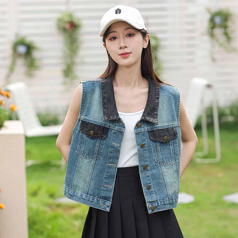 Women's Trendy Short Denim Vest with Pockets
