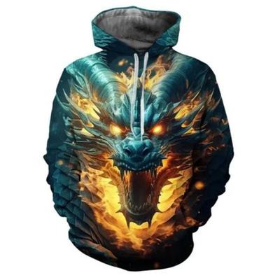 Langärmliger lässiger Kapuzenpullover für Herren mit 3D-Druck und Drachenmotiv