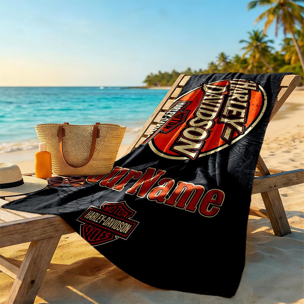 Harley-davidson Motorcycles Personalized Text Beach Towel Super Soft Microfiber Quickdry Fabric