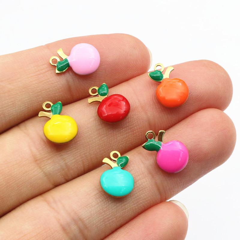 20pcs 11x8mm Stainless Steel Enamel Fruit Cherry Apple Charms Pendant for Earrings Necklace Bracelet DIY Jewelry Accessories