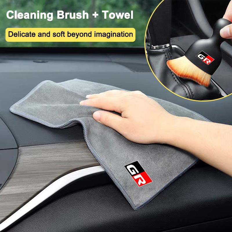 Car Soft Brush Tool Dust Remover Suede Fleece Microfiber Wash Towel For Toyota GR 86 Corolla Prius YARiS Hilux CHR SUPRA RAV4