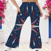 Women Plus Size High Waist Full Length Flared Pants White Star Printed Trousers