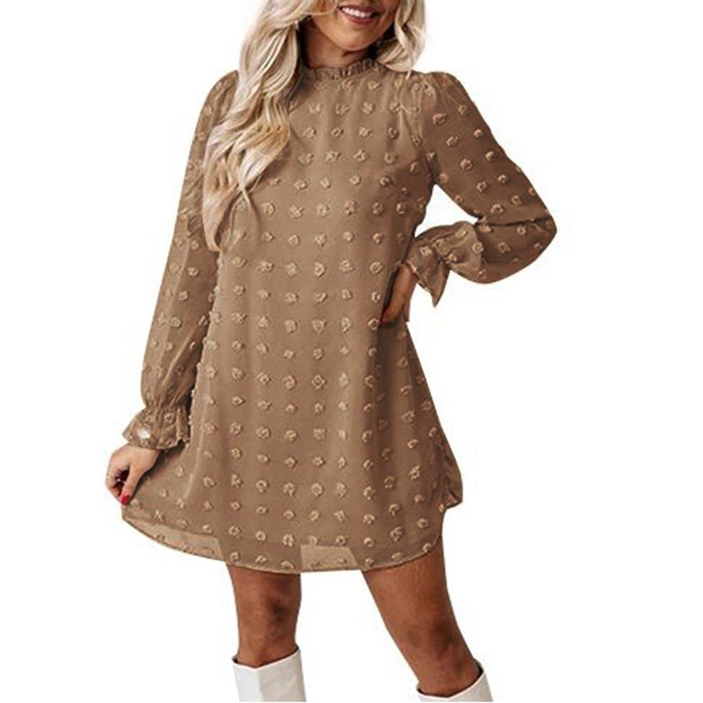 Women's Fashion  And Winter New Bubble Long Sleeve Lace Collar Dress