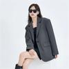Autumn Winter Solid Color Loose Casual Cardigan Suit Women Simple All-match Blazer Pocket Button Outwear Top
