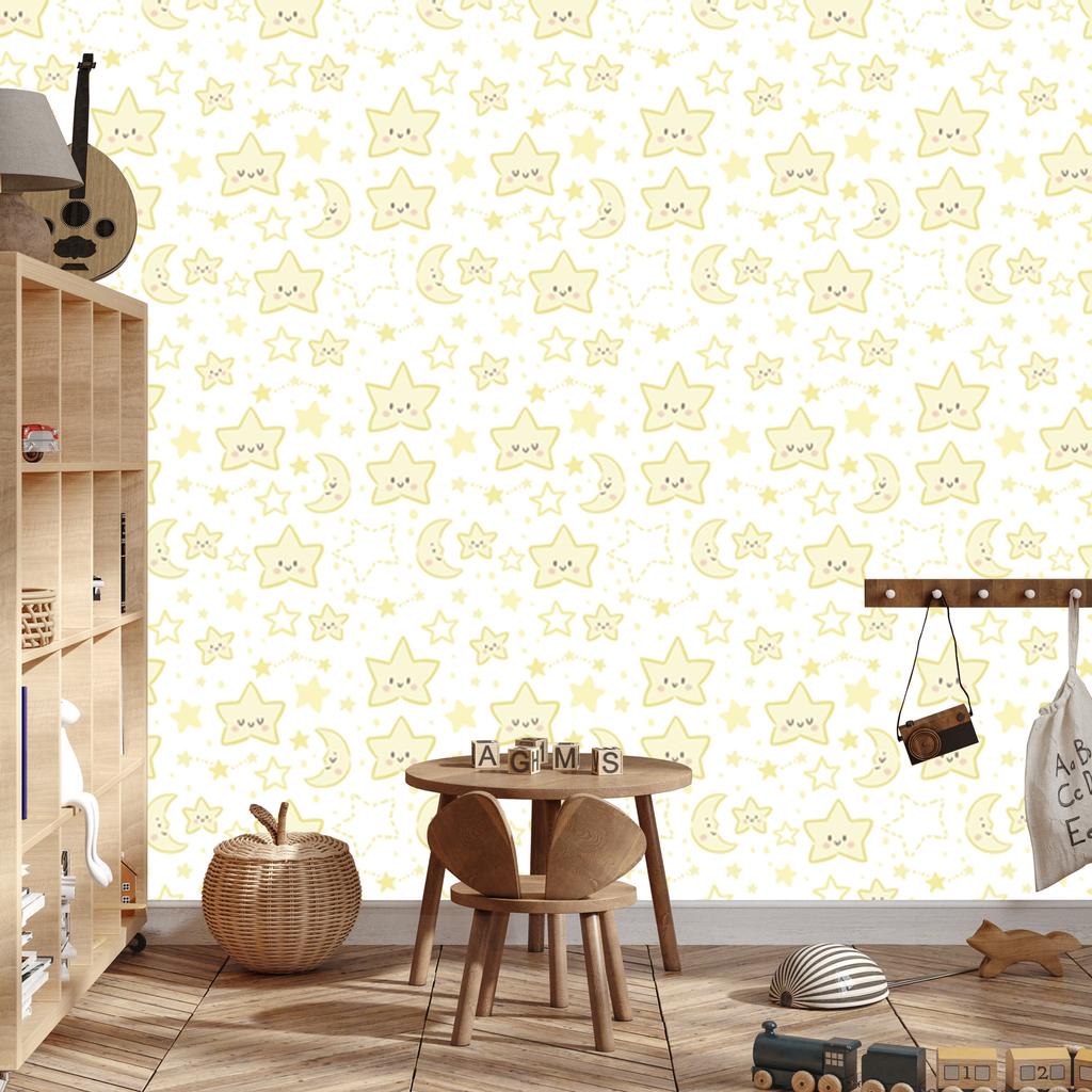 Smiling Stars and Moons Wallpaper for Living Room and Bedroom 50x1000
