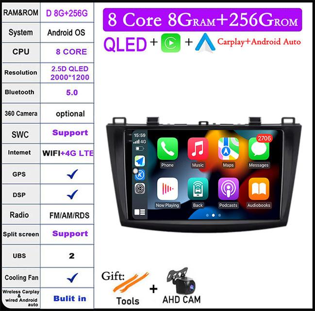 For Mazda 3 Bk Maxx Axel 2010-2013 Android 14 Car Carplay Android Auto Video Radio GPS Navigation Multimedia Player 4G LTE
