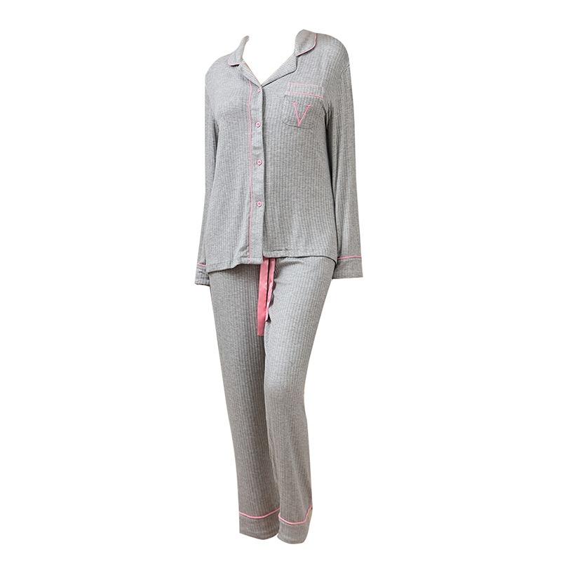 Women's Modal Rayon Pajamas Cardigan Stripe with Eye Mask Long Pants Set Casual Homewear Pajama Set