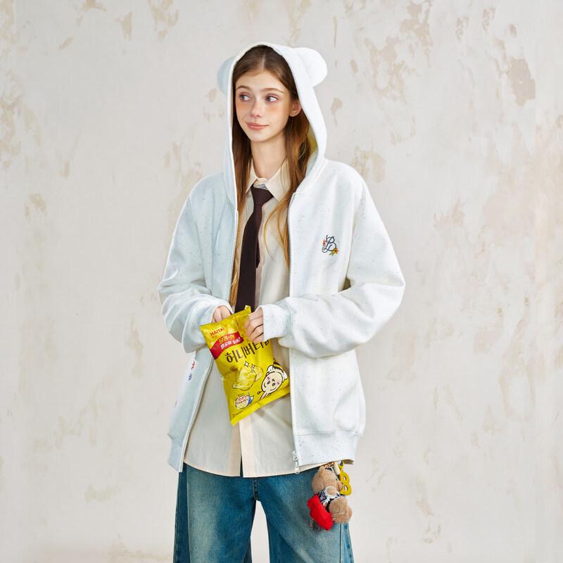 BEETLE TOWN Bear Ear Embroidered Hooded Cardigan L