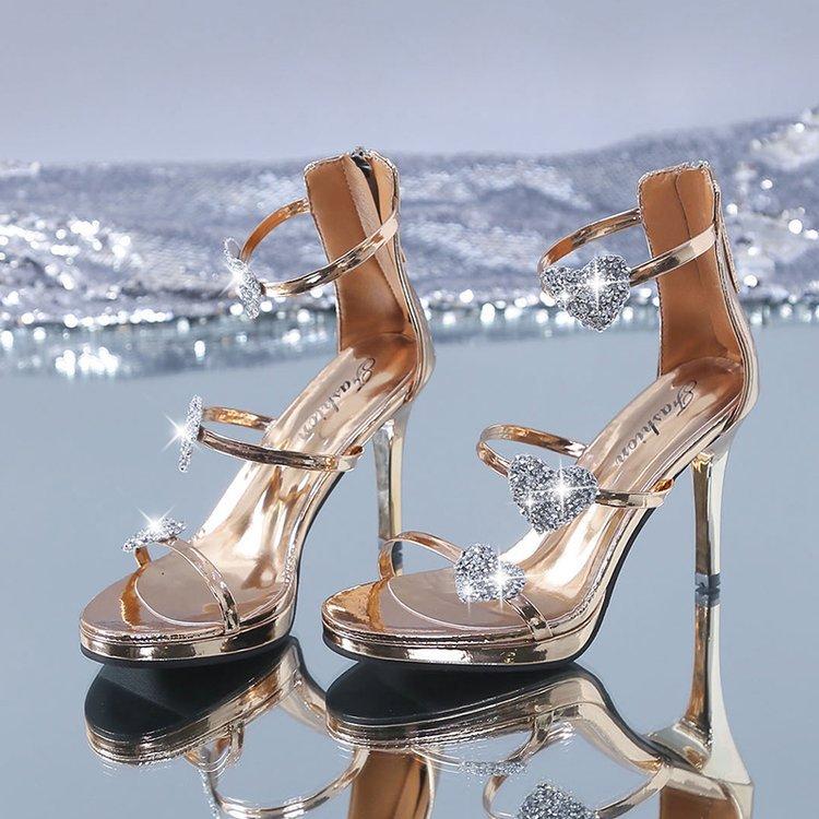 

High Heels Shoes for Women Luxury Sandals Peep Toe Platform Shoes Large-sized Sequined Sandals Women Summer Platform Sandals 40 шампанського