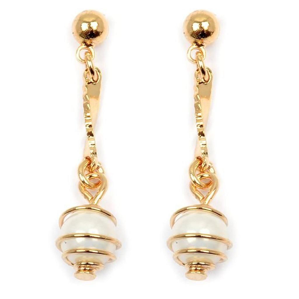 Les Trésors De Lily [M8753] - Gold Plated 'Perla' White Gold Earrings - 30x6 Mm