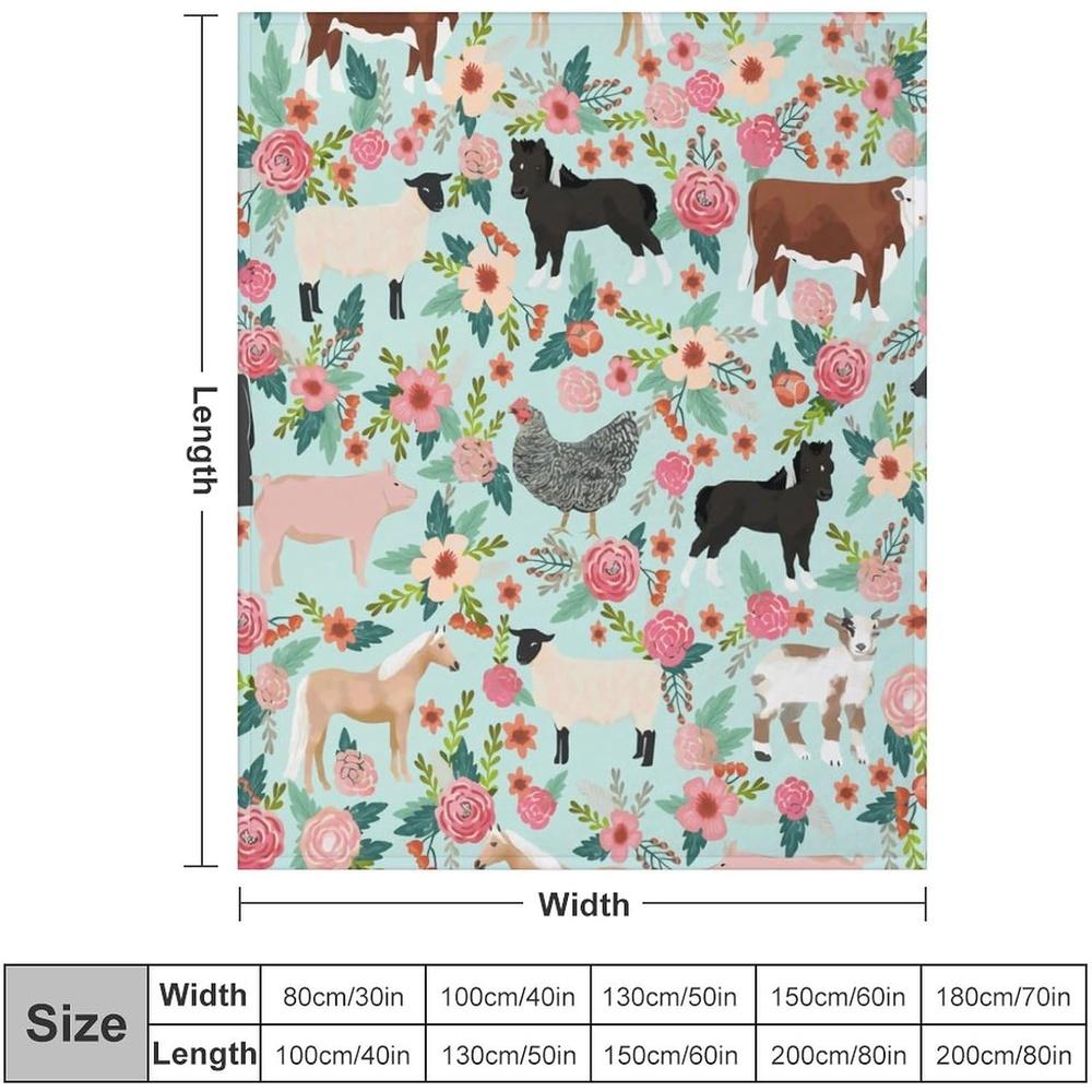 Farm Animal Sanctuary Pig Chicken Cows Horses Sheep Floral Flannel Throw Blanket Warm Shaggy Air Conditioned Blankets for Couch