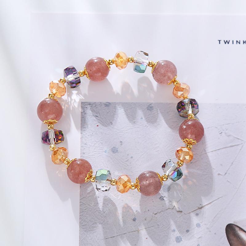 Natural Strawberry  Bracelets For Women Light Luxury Pink String Beaded Elastic Bangles Party Jewelry Gift