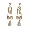 Silver Needle Geometric Rhinestone Pearl Earrings - Elegant French Retro Style