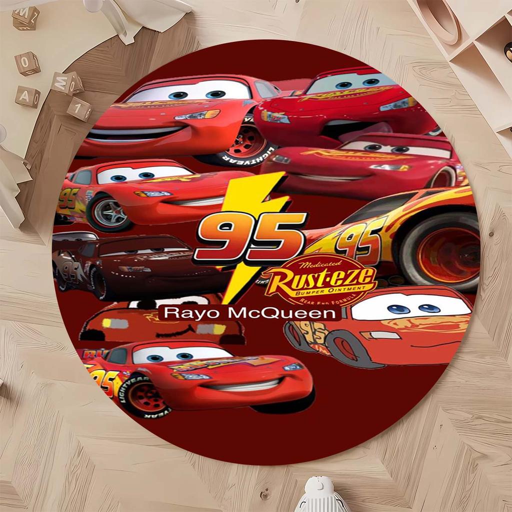 Tappeto Rotondo Tappeto Circolare Antiscivolo con Pattern di Saetta McQueen per Camera da Letto dei Bambini Stanza dei Giochi