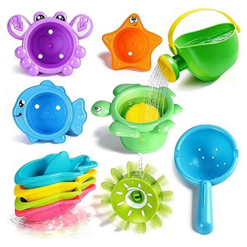 Colorful Kids Water Play Toy Set With Animal Cups Watering Can And Scoops Swimming Pool Beach Toy For Pool Bath Time Fun