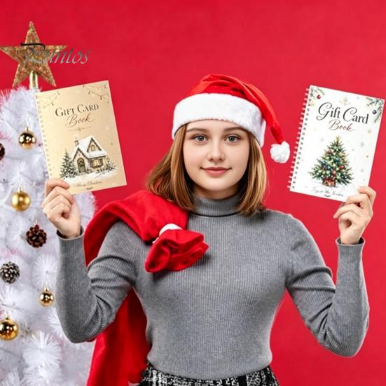 Gift Card Organizer Holder Christmas Book, 8x6 Inch Spiral Bound Holiday Keepsake Booklet, Festival Storage Book Merry Greeting Album for Xmas