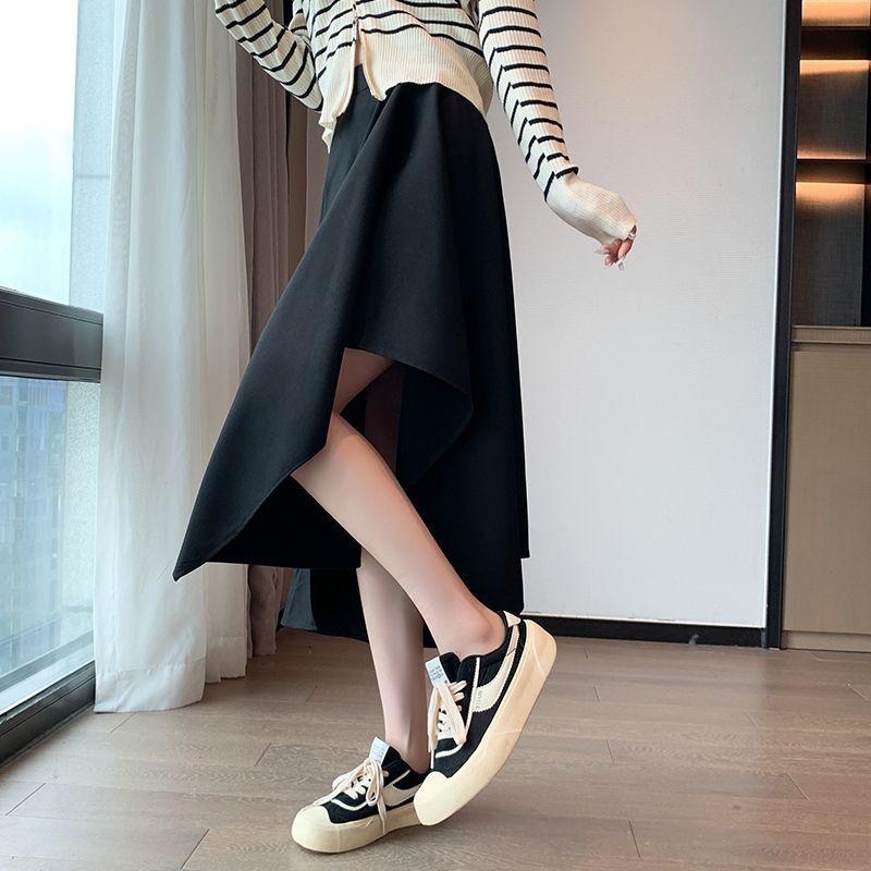 High-Waist Asymmetric A-Line Midi Skirt for Women - Spring/Summer Irregular Half Skirt with Design Sense