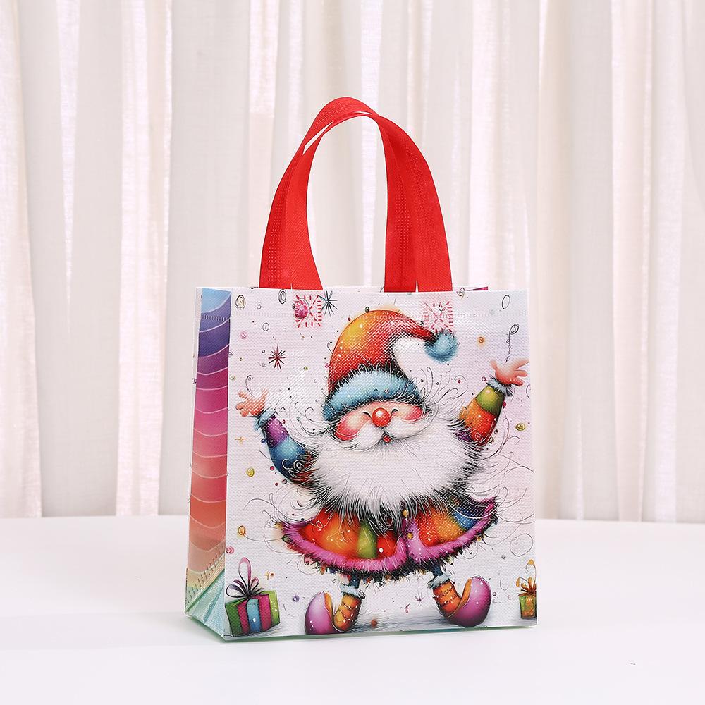 

StoBag Christmas Non Woven Bags Rainbow Santa Claus Gift Wrapping Bags Candy Tote Reusable Bags for Sweets Party Favors 30pcs&22x11x23cm