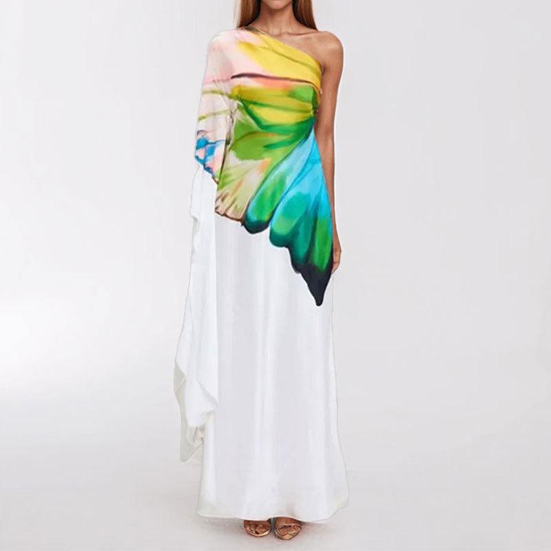 

Элегантное атласное платье на одно плечо с разрезом в греческом стиле для женщин, весна 2025 2XL