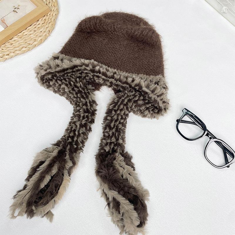 New Winter Windproof Warm Cute Bear Ear Knit Hat With Soft Ear Protection