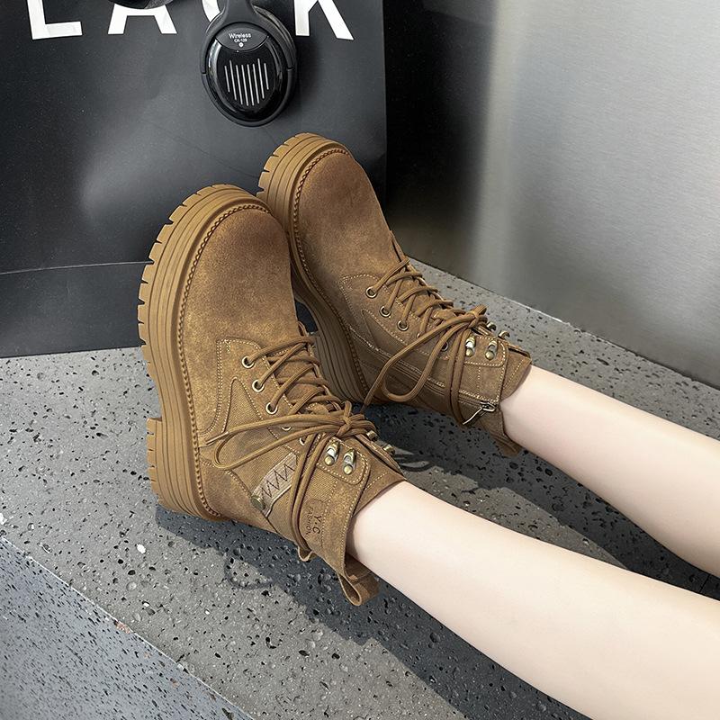 Thick soled and raised leather women's 2025 summer new breathable outdoor casual versatile thin boots for women