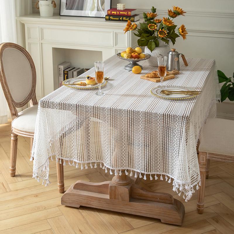 Vintage Lace Tablecloth White Beige Wedding Decoration Fabric Dining Table Cover Tea Table Cloth Photo Background