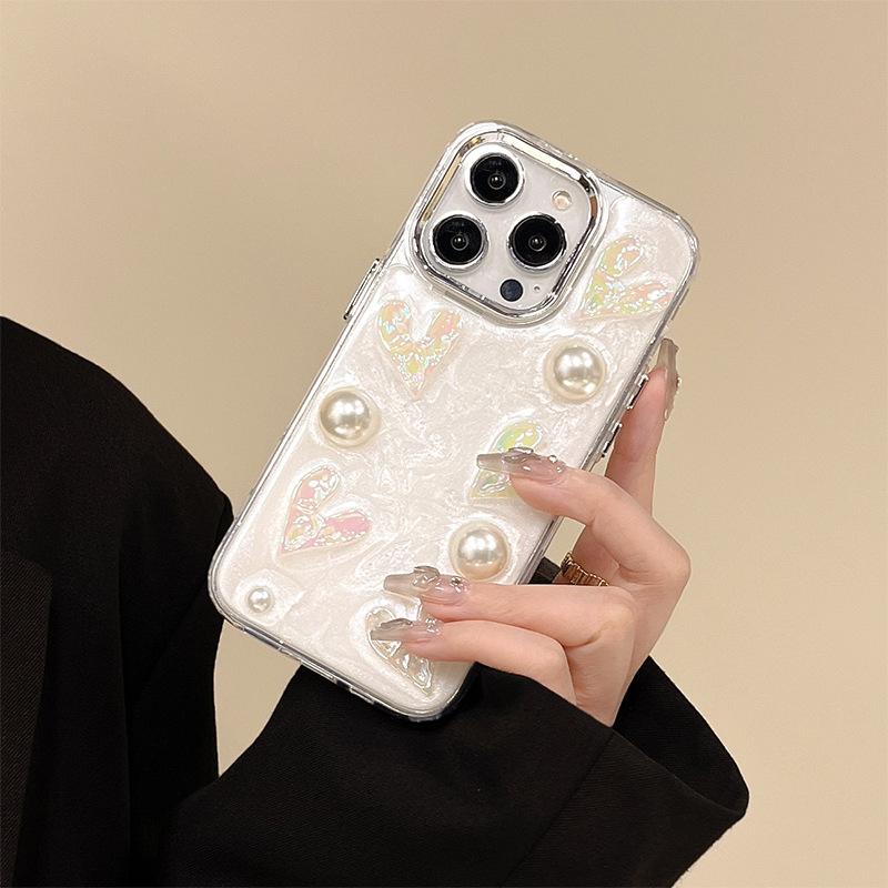 Wind Phone Case For Iphone16Plus Three-Dimensional Love Apple 17Promax Pearl 14 Soft Case 13