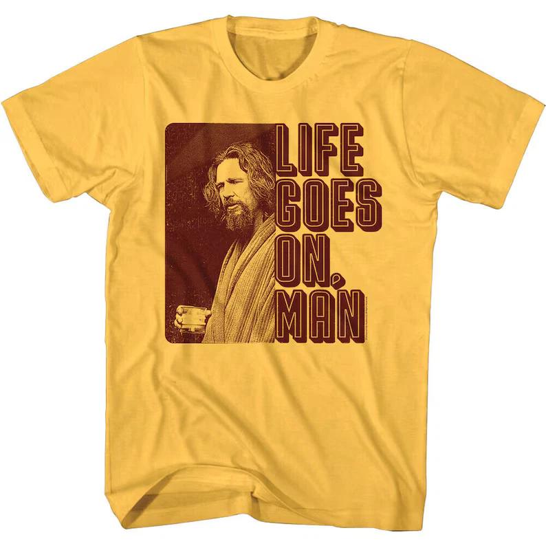 Big Lebowski Men s T shirt Life Goes On Man Dude Quote Graphic Tee S
