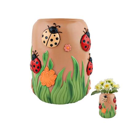 Cute Seven Star Ladybug Resin Vase Modern Decorative Planter Flower Pot Home Desktop Balcony Garden Bonsai Decoration