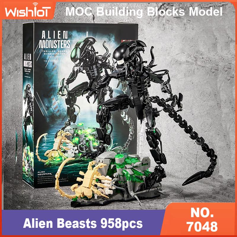 MOC 7048 Alien Monsters Building Blocks Set Xenomorph Model Building Kit 958PCS Creative Movies Series Toys for Adults and Kids