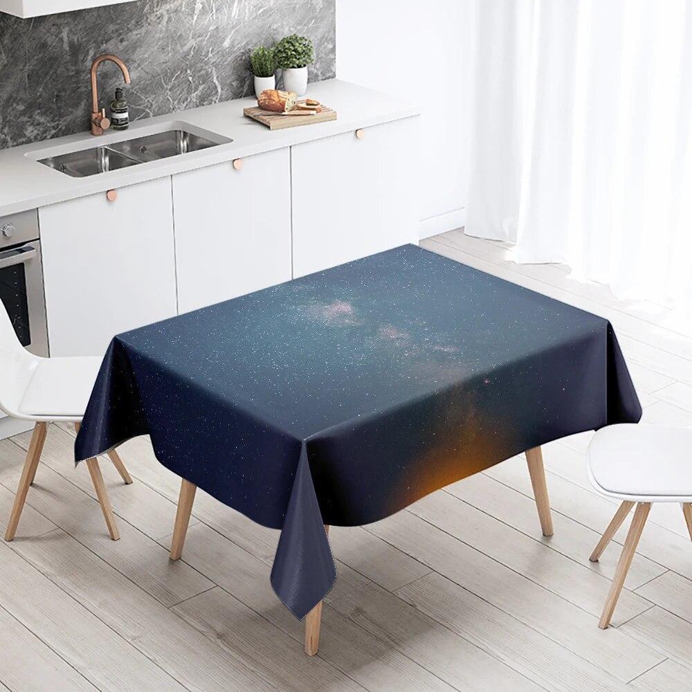Starry Universe Tablecloth Camping Party  Anti-Stain Waterproof Rectangular Kitchen Dining Table Home Decor