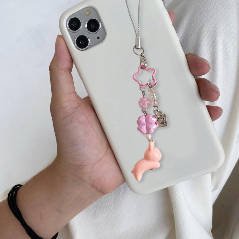 Beaded Clovers Leaf Mobile Charm Youth Trendy Phone Decors Charm Cartoon Acrylic Keychain Lucky Bag Hanging Decoration