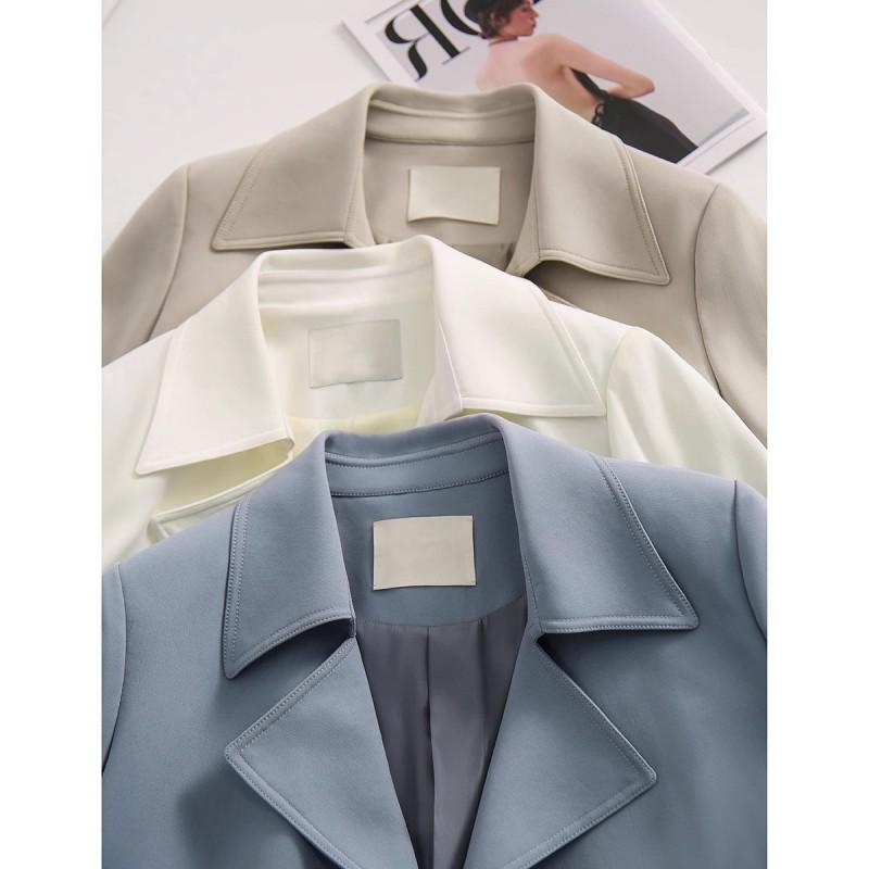 Womens Lightweight Acetate Trench Coat Long Sleeve Classic Fit Beige 2026 Office Chic