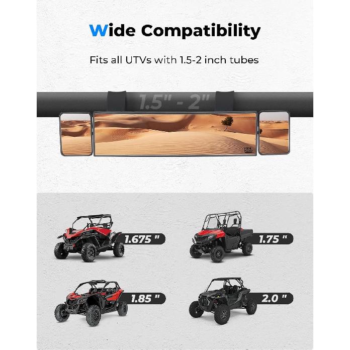 KEMIMOTO Large UTV Rear View Mirror 2 Convex Mirror With 1.5"-2" Sturdy Clamp Compatible With Polaris RZR/CFMOTO/Talon/Pioneer/Can-Am X3/Teryx,