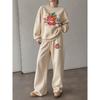Women's Crewneck Sweatshirt & Drawstring Straight-Leg Pants Set – Cartoon Apple 'TEACHER' Print, Comfortable & Casual