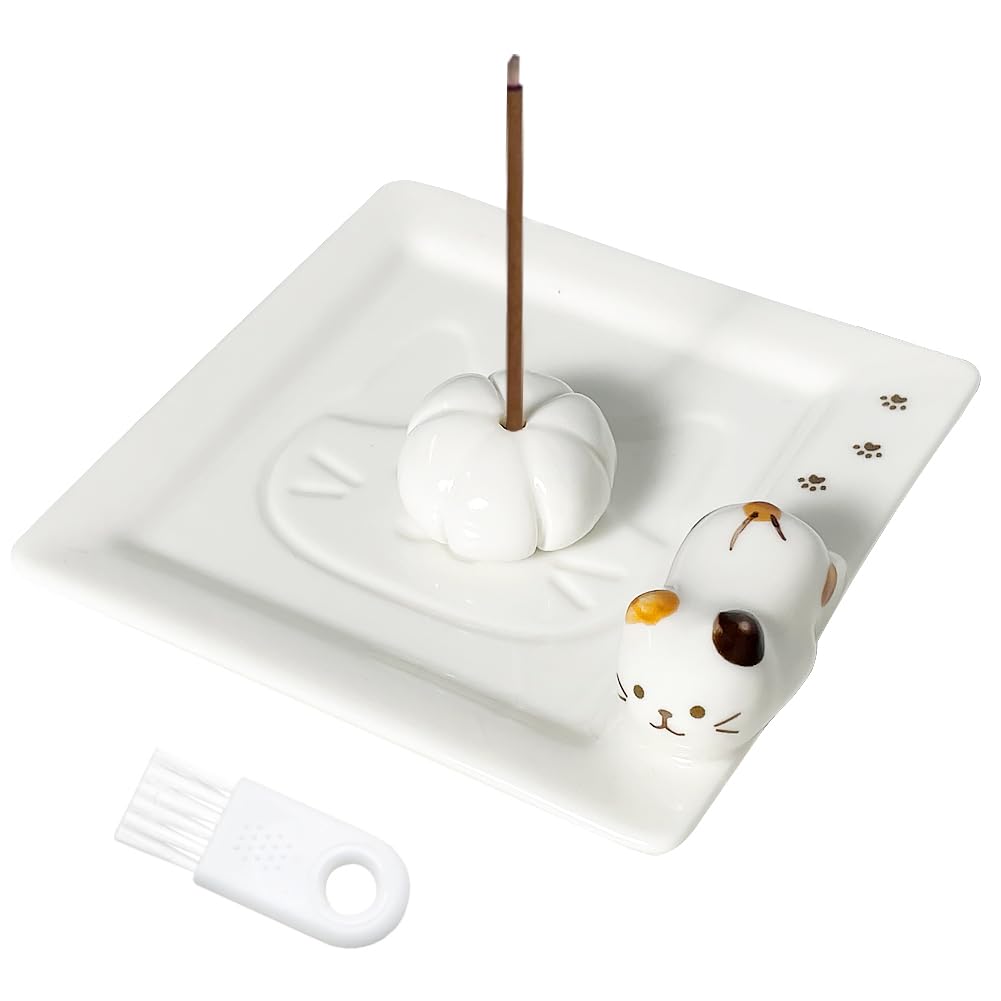 Umora Incense Holder with Cat Cute Aromatherapy Cat Incense Relaxing 3D Cat Soothing Item Design, Decor, Burner, Design, (Calico Cat)