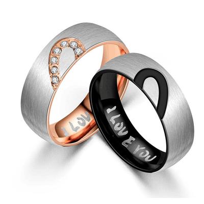 Rose Gold/Black Heart Couple Ring Stainless Steel Couple Couple Love Promise Ring Men's Women's Jewelry