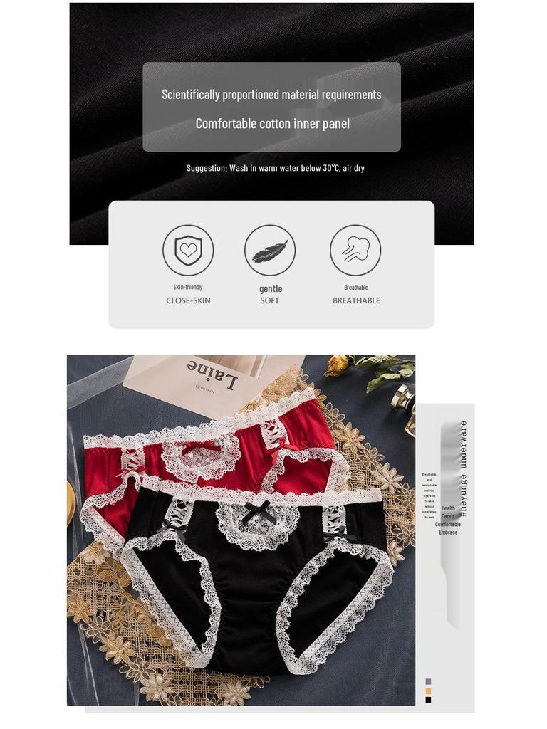 Women's Cute Bowknot Lace Mid-Waist Cotton Panties