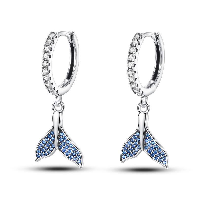 925 Silver Blue Zircon Dreamcatcher Feather Star Moon Cute Claw Hoop Earrings For Women Fine Birthday Jewelry Gifts