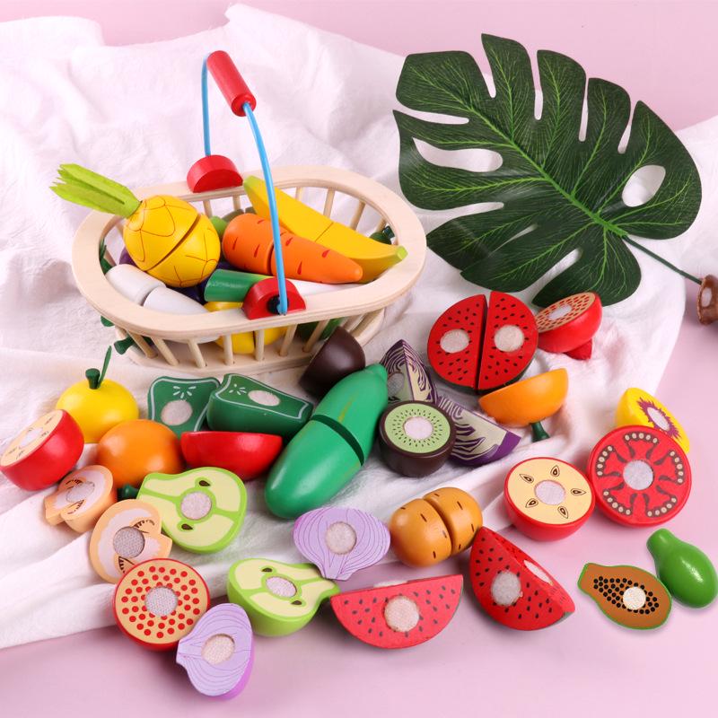 

Wooden Play Kitchen Set: Cutable Fruits & Vegetables for Kids