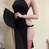 Sexy cuello halter elástico cintura alta doble abertura cheongsam con tirantes cadera vestido largo ajustado fino
