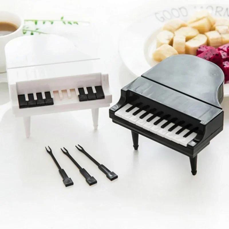 New 10pcs/set Creative Shape Piano Fruit Fork Creative Piano Keyboard Plastic Fork Kids Dessert Cake Forks Picks Bar Accessory