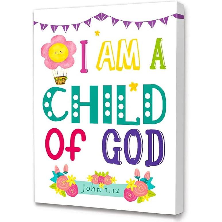 LISTNGBO Bible Verses Canvas for Kids, I Am Child Of God Scripture Wall Art, Christian Religious Wall Decor, Ready to Hang for