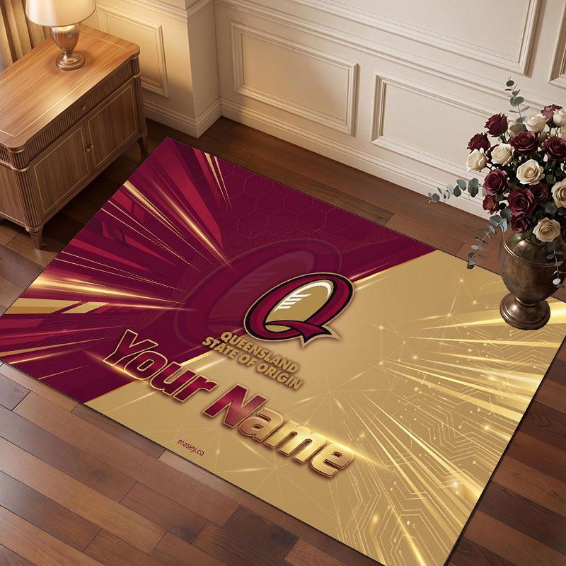 Tappeto in Cristallo Vellutato Personalizzato Queensland Maroons, Tappeto Morbido Antiscivolo con Testo Nome Personalizzato per Soggiorno Camera da Letto