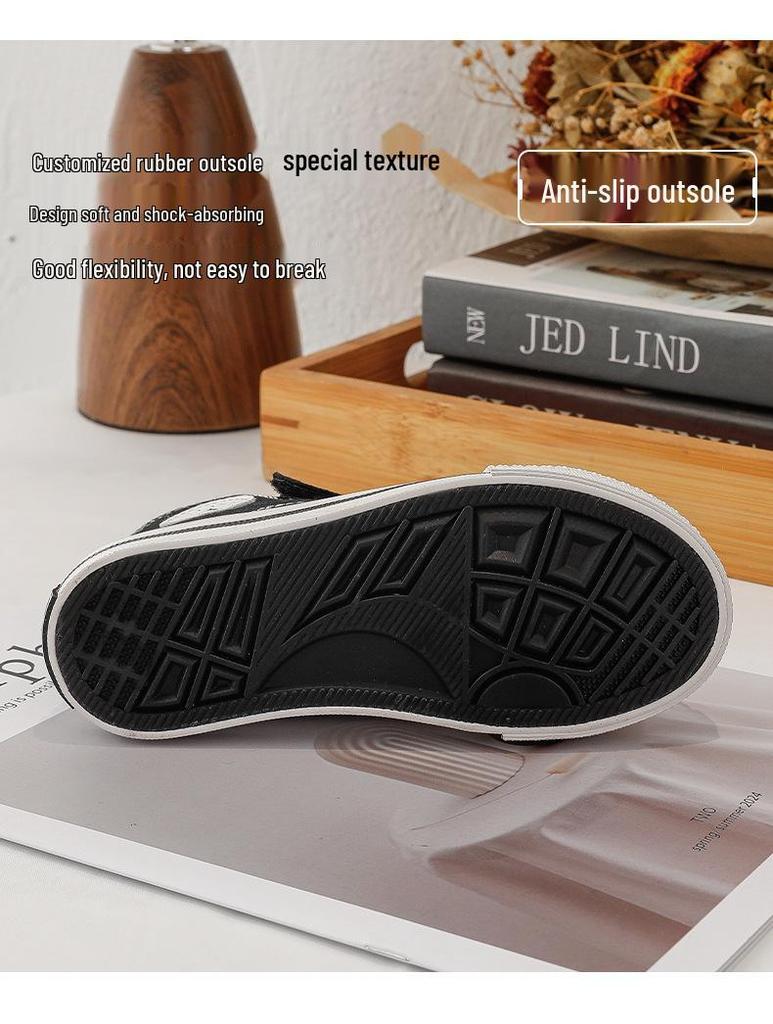 Spring/Autumn Canvas Velcro High-Top Shoes for Toddlers - Unisex Skate & Sports Shoes