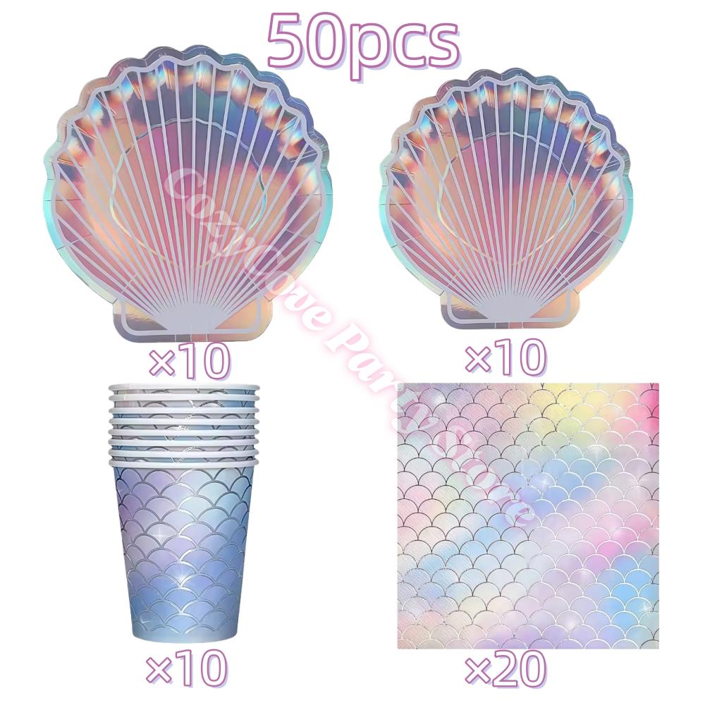 Mermaid Birthday Party Decoration Tableware Set Gradient Mermaid Plates Cups Napkins Balloons For Kids Girls Party Favors Gifts