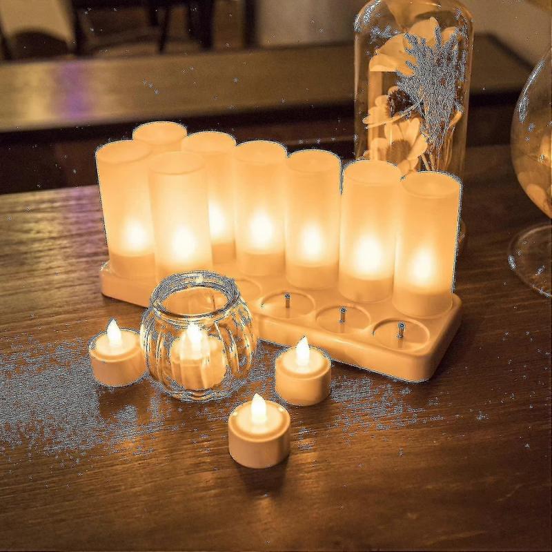 12 Candles Led Rechargeable Candle Electric Led Flame Flashing With Charging Station Decoration