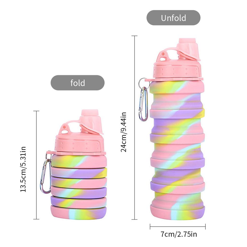 Leeseph Silicone Collapsible Water Bottles, Portable Foldable Sports Cups with Carabiner, Leak Proof for Outdoor Travel 500ml
