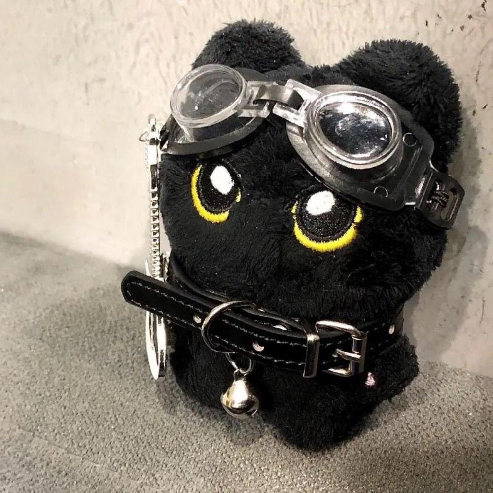 Punk Rock Black Cat Plushies Kitten Soft Cat Pendant School Bags Cat Plush Keychain  Small Gifts